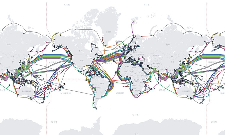 전 세계 해저에 매립되어 있는 통신 케이블